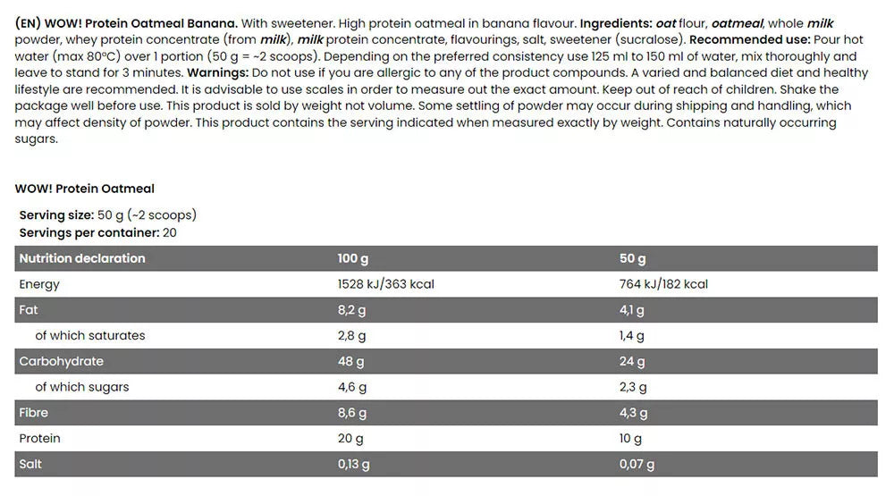 FA - Fitness Authority WOW! Protein Oatmeal (1 kg, Banana)