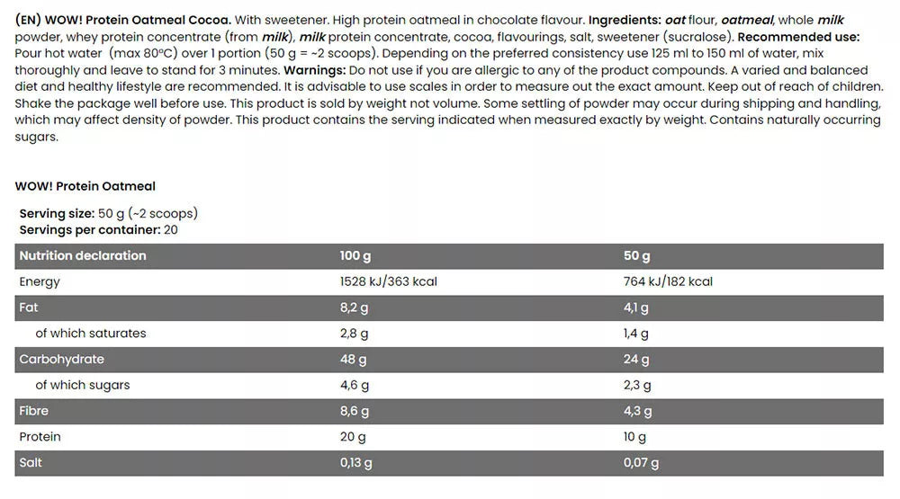 FA - Fitness Authority WOW! Protein Oatmeal (1 kg, Chocolate)