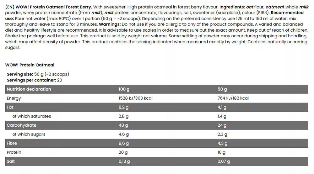 FA - Fitness Authority WOW! Protein Oatmeal (1 kg, Forest Berry)