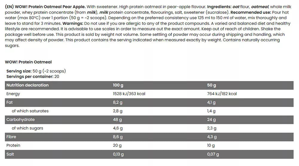 FA - Fitness Authority WOW! Protein Oatmeal (1 kg, Pear - Apple)