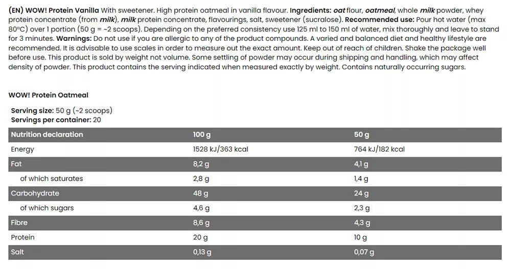 FA - Fitness Authority WOW! Protein Oatmeal (1 kg, Vanilla)