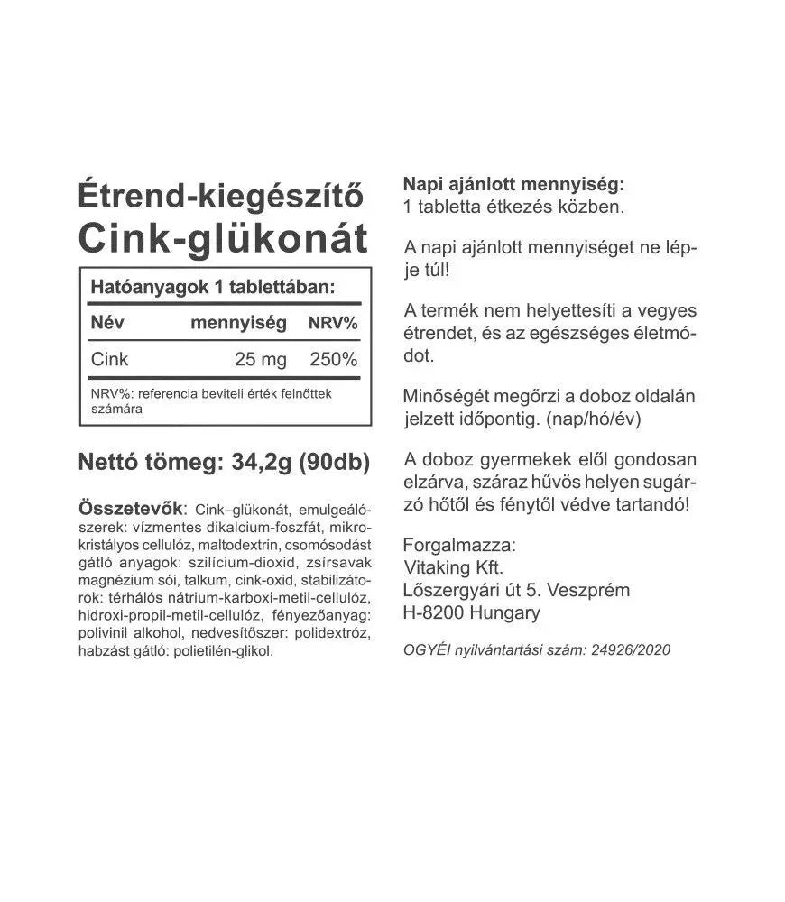 Vitaking Zinc Gluconate 25 mg (90 Tablets)